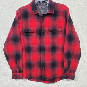 Woolrich Flannel Men’s Sz L Black Red Cotton Flannel Long Sleeves Button Shirt